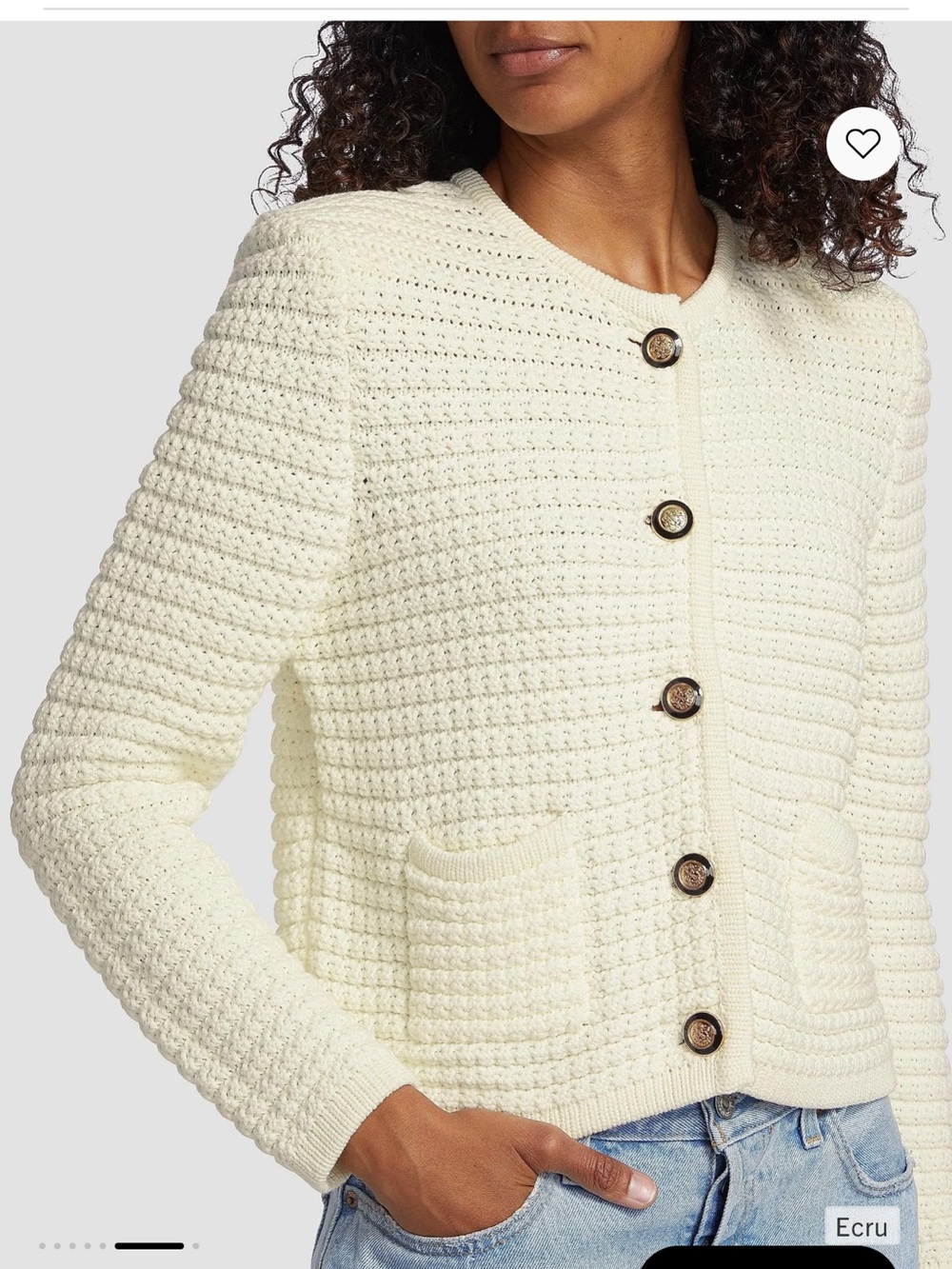 ba&sh Ecru Textured Knit Button-Front Cardigan NWT